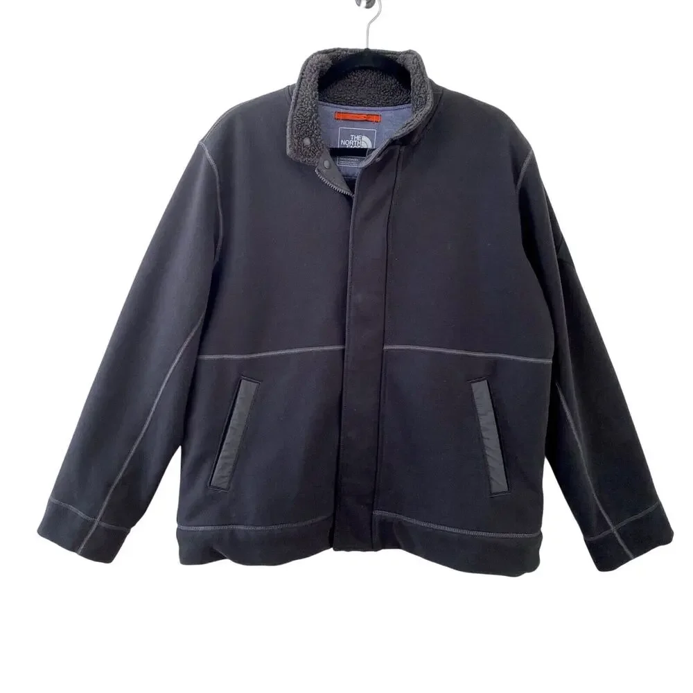North Face Sherpa Lined Jacket Men's Large Cotton Blend Dark Gray Heavy‎ Zipper